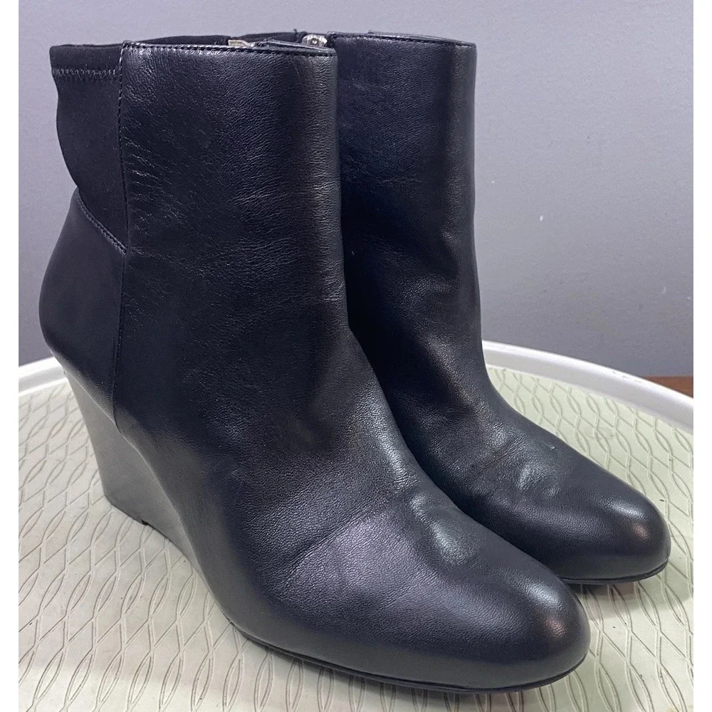 Michael Kors Bromley Women's Leather Ankle Bootie Wedges Black Boots‎ Sz. 8.5 M